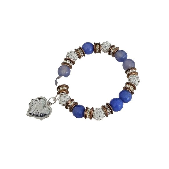 Diabetic Bracelet Stretch Women Multi-colored Pave crystals w/Heart 3/4" Charm - Picture 4 of 4